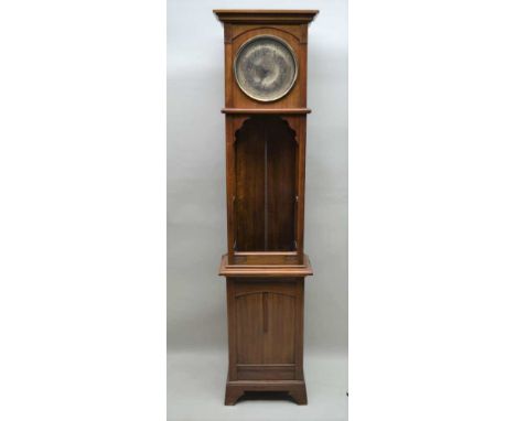 A LATE 19TH / EARLY 20TH CENTURY PROBABLE GERMAN LONGCASE CLOCK, finished in walnut, having decorated brass finished circular