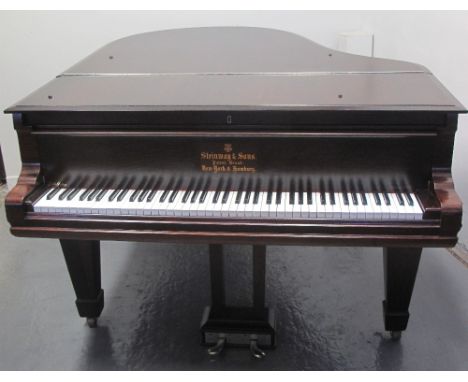 LATE VICTORIAN STEINWAY ROSEWOOD GRAND PIANO, having overstrung gilded iron frame marked: 'Steinway and Sons, Overstrung Scal