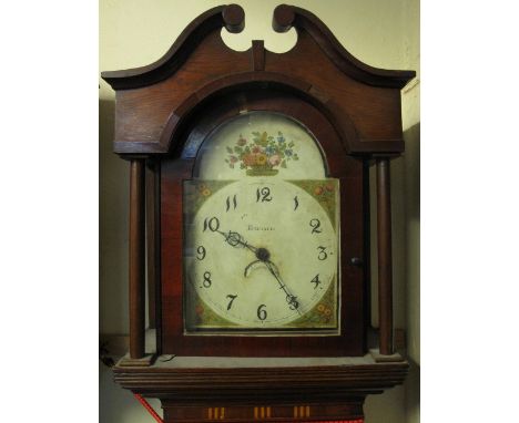 EARLY 19TH CENTURY WELSH OAK THIRTY HOUR LONG CASE CLOCK, having broken swan neck pediment above arched aperture, flanked by 