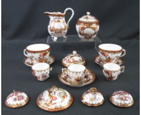 COLLECTION OF 19TH CENTURY PORCELAIN MATCHED PART TEAWARES to include: Meissen and Meissen style, overall decorated with hand