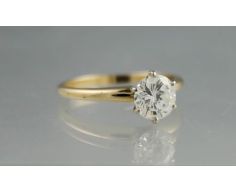 14CT GOLD, DIAMOND SOLITAIRE RING.  The brilliant cut diamond claw set in a high setting, estimated diamond weight: 1ct.  Rin