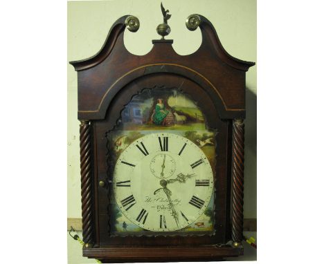 19TH CENTURY WELSH MAHOGANY THIRTY HOUR LONG CASE CLOCK, the face marked: Thomas Clatworthy, Ystrad, having broken swan neck 