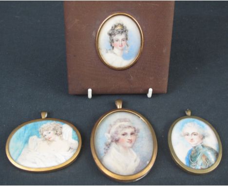 GROUP OF FOUR PORTRAIT MINIATURES, 19TH/EARLY 20TH CENTURY, all appearing to be painted on ivory, to include: female nude, 75