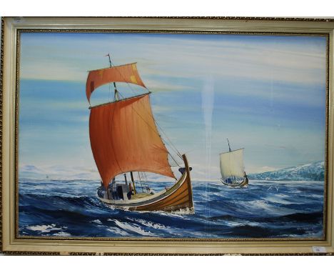 Peter Stuckey - 20th century - large oil on canvas painting of a seascape boat scene. Framed. Signed to lower corner. 60cm x 