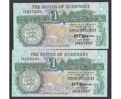 Guernsey £1, M J Brown(2) both prefix H, GVF or better
