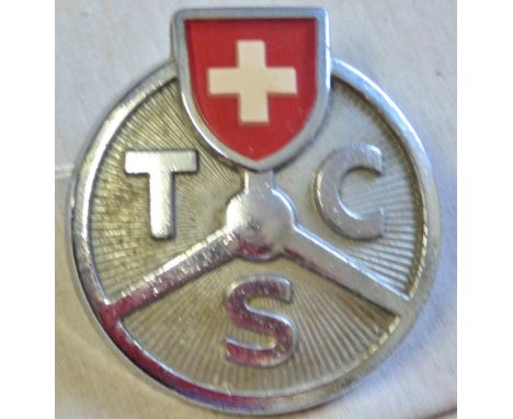 Automobile-vintage Swiss car badge T.C.S with material red + white enamel, very good condition