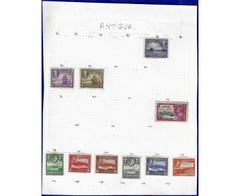 Antigua - Various  1932 Tercentenary 2½d, 6d + 1/-, fine used and 1938-51 ½d-3d  m/mint; 1935 Jubilee 1/-, fine used (10).  S
