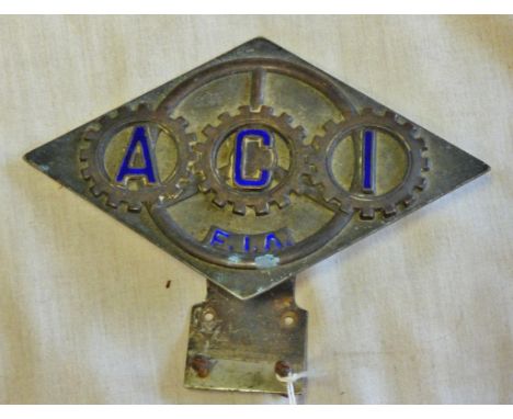 Automobilia-vintage 1920's/30, A.C.I./FIA blue enamel on steal car badge by S.I.A.M/Roma, Diamond shape in very good conditio