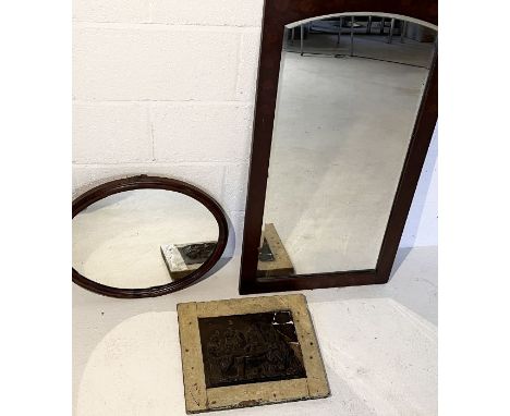 Two vintage mirrors along with an antique framed plaster panel depicting figures around a table 