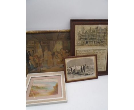 Four pictures including 1908 Calendarium Londinense, Captain M'Clintock's first interview with the Esquimaux, small oil paint