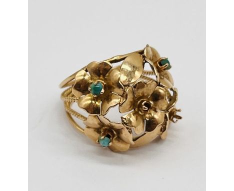 A 14ct gold (tested) ring set with turquoise (some stones missing), weight 3.9g