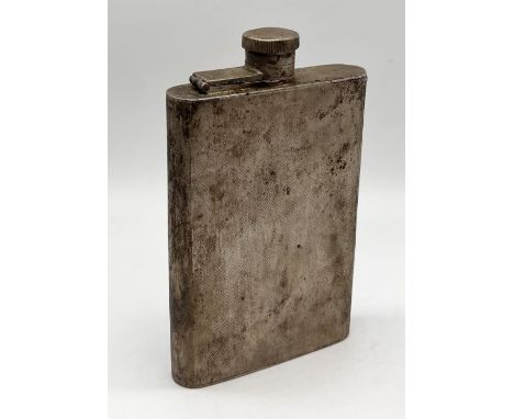 A hallmarked silver hip flask, weight 155.2g - A/F spilt around base