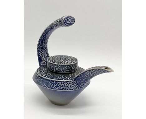 Jeremy Nichols (born 1948) salt glazed teapot with open handle - Height 18cm