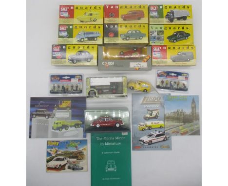 A collection of boxed Vanguard die cast, lot also includes some vintage dinky catalogues and some OO gauge Bachmann figures