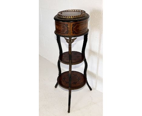 A 19th Century French antique walnut marquetry plant stand planter jardiniere with brass pieced gallery top and ormolu brass 