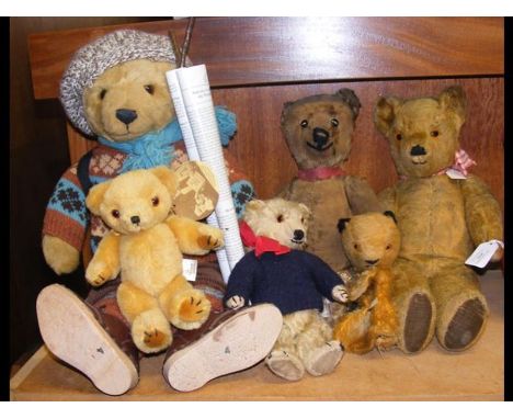 A Lakeland 1993 Collector's Teddy Bear, two vintage Teddies, a Sooty puppet, together with two other bears 