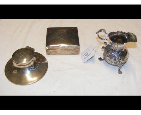 A silver cream jug together with Capstan inkwell and cigarette boxCONDITION REPORTcondition as per images