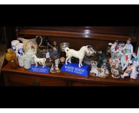 Two White Horse Scotch Whisky advertising figures, together with various ceramics 