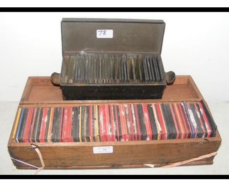 A wooden box of magic lantern slides of various subjects and one otherCONDITION REPORTVarious slides. See images.