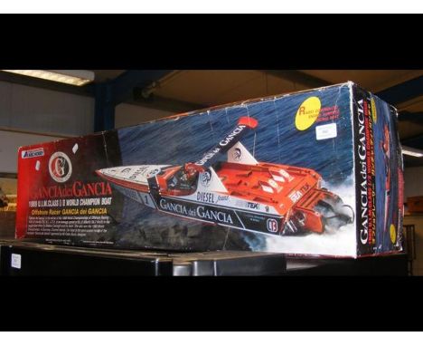 A radio controlled engine powered racing boat model of offshore racer Gancia Di GenciaCONDITION REPORTWe have attached a numb