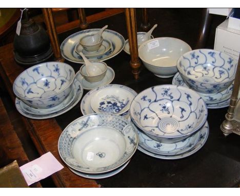 A selection of Tek Sing ceramic ware, with labels to bottom 