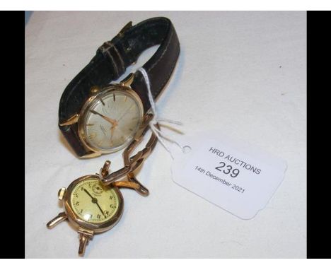 A ladies gold cased wrist watch together with a gents universal wrist watch 