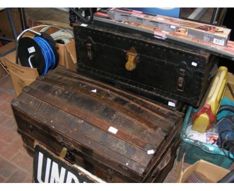 A dome top trunk, together with two vintage trunks 