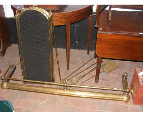 Brass fender, fire screen and tools