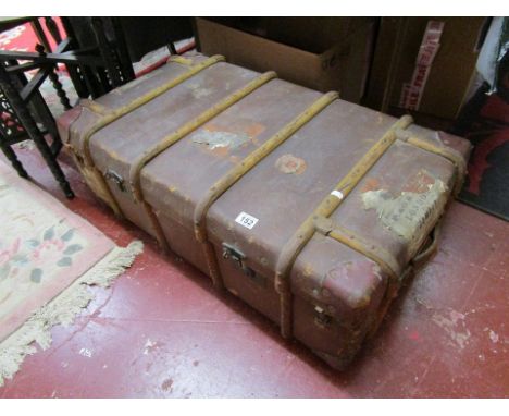 Wood banded canvas travelling trunk