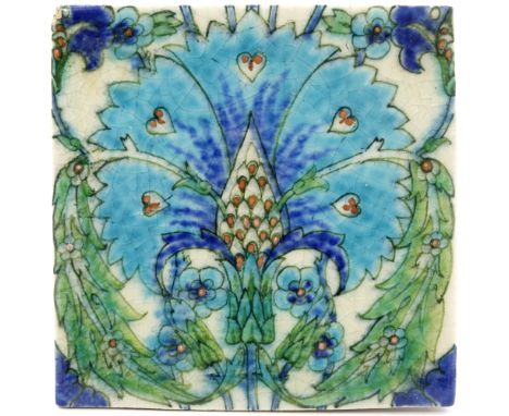 John Chambers (attributed) for Pilkington, three Royal Lancastrian Persian tiles, painted in the Iznik Ottoman style with rai