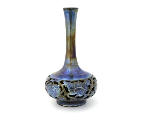 Gordon Forsyth for Pilkington, a Royal Lancastrian reticulated and relief moulded lustre vase, 1913, shouldered form, the out