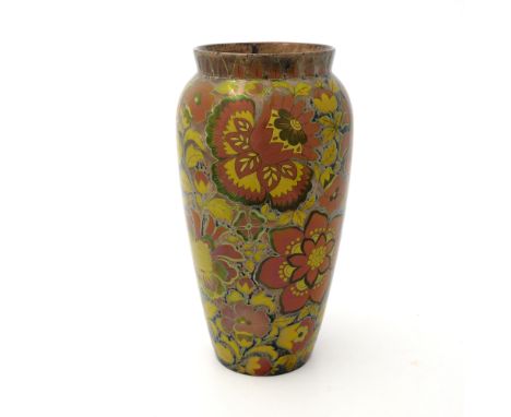 Zsolnay, Pecs, a lustre vase, circa 1915, shouldered form, painted with stylised Secessionist flowers in red and yellow on an