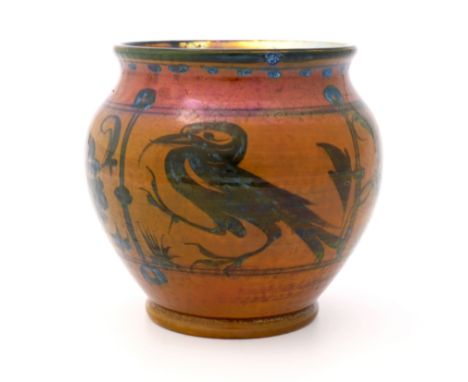 Gordon Forsyth for Pilkington, a Royal Lancastrian lustre vase, 1913, shouldered ovoid form, painted with alternating panels 