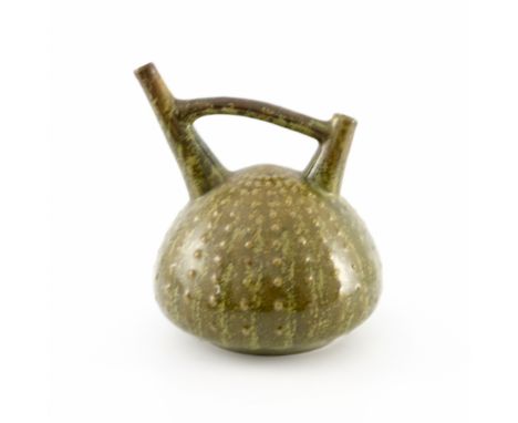 Christopher Dresser for Linthorpe, an art pottery Sea Urchin vessel, circa 1880, domed and twin spouted with bridge handle, r