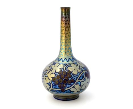 William S Mycock for Pilkington, a Royal Lancastrian triple lustre vase, 1923, globe and shaft form, painted in iridescent bl