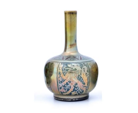 Charles Cundall for Pilkington, a small Royal Lancastrian heraldic lustre vase, 1909, globe and shaft form, painted with pane