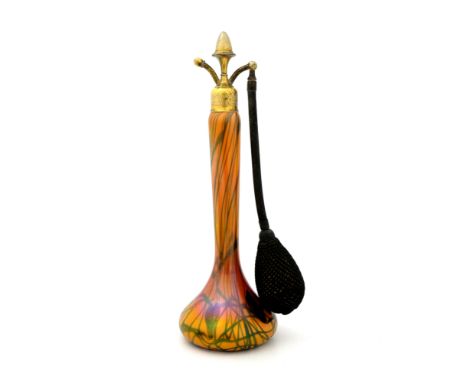 Frederick Carder for Steuben, a DeVilbiss Art Nouveau iridescent glass atomiser, Tyrian Vine design, slender gourd form, oran