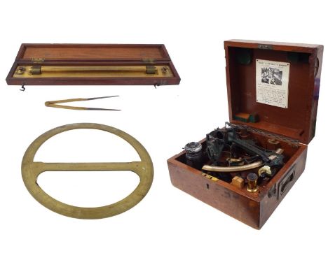 Heath &amp; Co. Hezzanith "Bell" trademark marine sextant, within fitted mahogany storage/travel case with applied Lilley &am