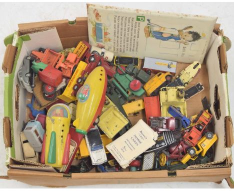 Collection of playworn die-cast toy motor vehicles; including by Dinky, Corgi, Budgie Toys, Lesney etc; alos a Mabel Lucie At