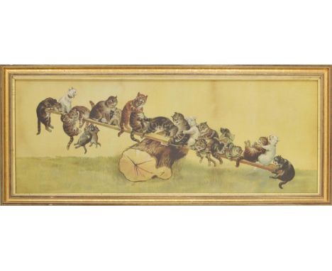 Louis Wain - Seesaw, humorous cats on a seesaw scene, framed print, 30.5" x 11.5" 