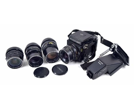 Mamiya RB67 Professional S camera outfit, serial no. C186975, with mamiya-sekor c 1:3.8 f=90mm, 1:4.5 f=180mm and 1:4.5 f=50m