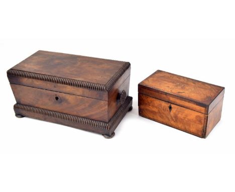 Victorian mahogany tea caddy, 13" wide; together with a 19th century satinwood tea caddy, 8.25" wide (2) 