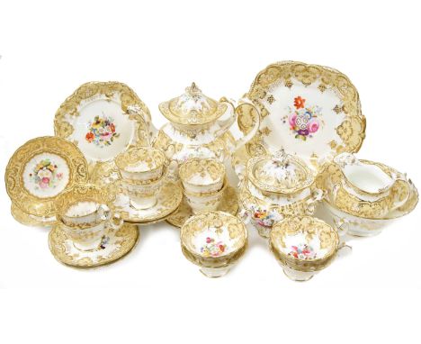 Attractive Coalport 19th century floral painted tea service, pattern 3/265, each finely painted with floral bouquets within p