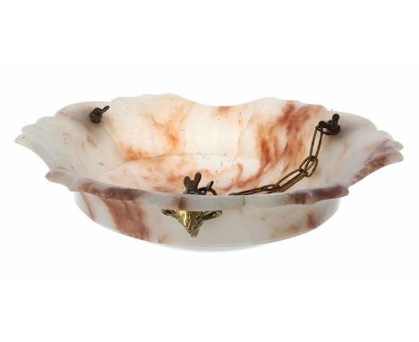 1930s rouge alabaster circular hanging ceiling light shade, 15" diameter 
