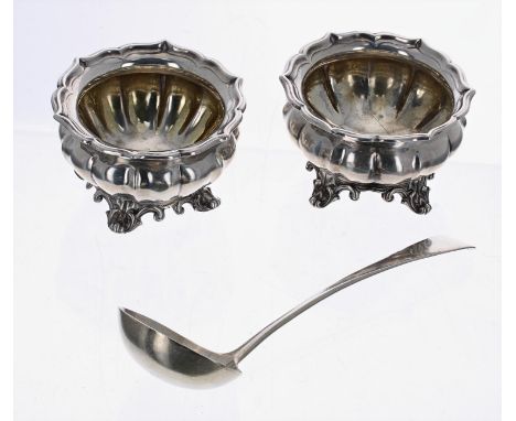 Pair of William IV&nbsp;open salts, of lobed form raised on scrolling cast feet, maker&nbsp;Edward, Edward Jnr, John &amp; Wi