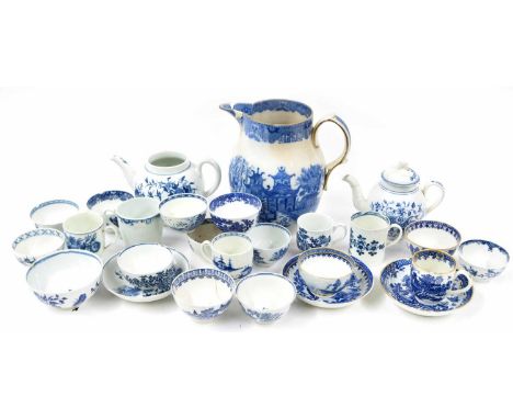 Collection of early English blue and white porcelain principally including Worcester and Caughley, including a large transfer