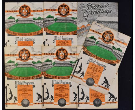 1953/54 Champions season Wolverhampton Wanderers home Football Programmes v Charlton Athletic, Tottenham Hotspur, Arsenal, Bi
