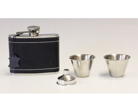 Rugby Gift boxed set from Stade de France - comprising leather bound stainless steel hip flask, funnel and 2x stainless steel