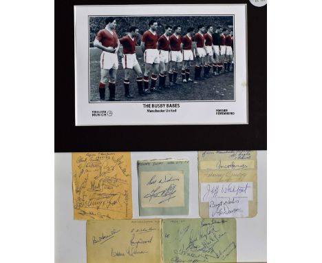 Framed montage of Manchester United 'The Busby Babes - Forever Remembered' with a collection of autographed pages to include 