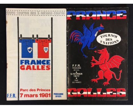 2x 1970/1980's France (Grand Slam) seasons v Wales Five Nations Rugby programmes - for '77 and '81, both in Paris - some ligh